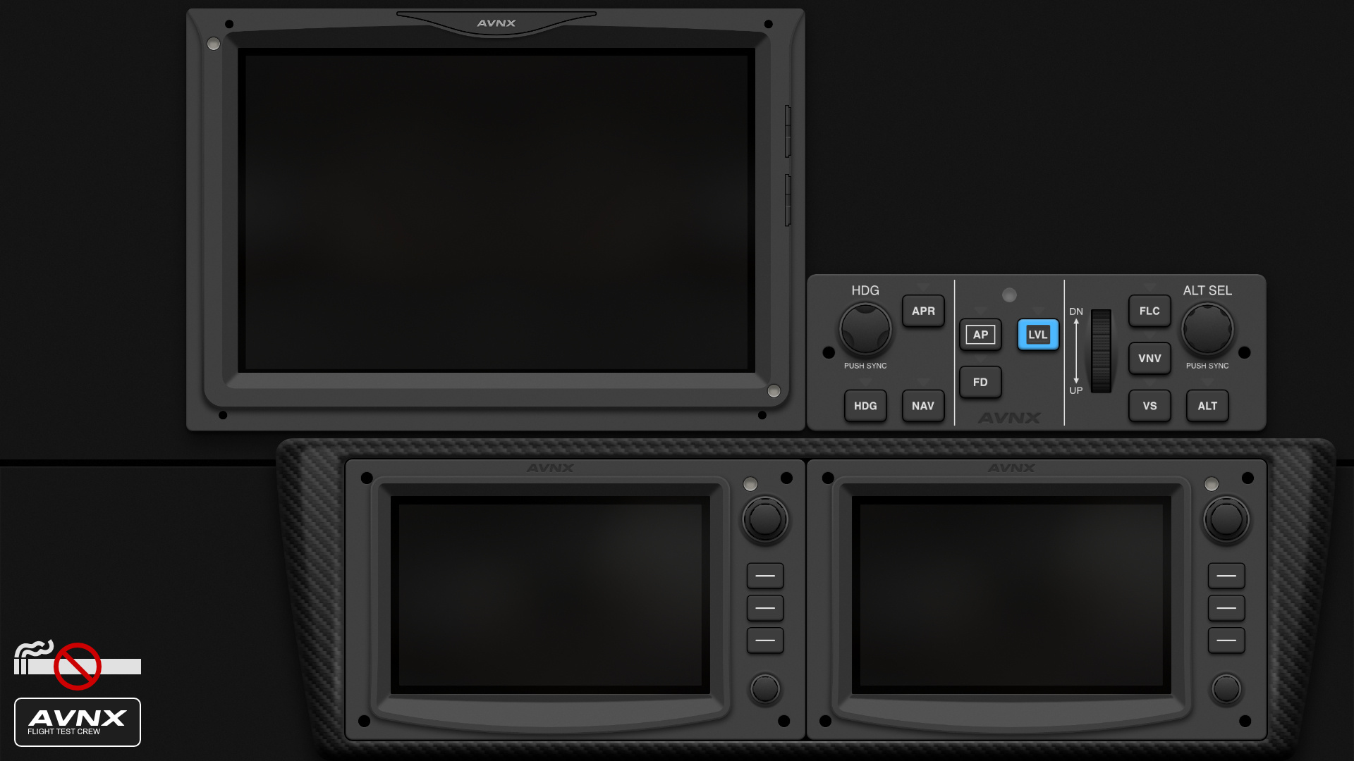 AVNX test panel of the Garmin G3000 with touch controls and autopilot.