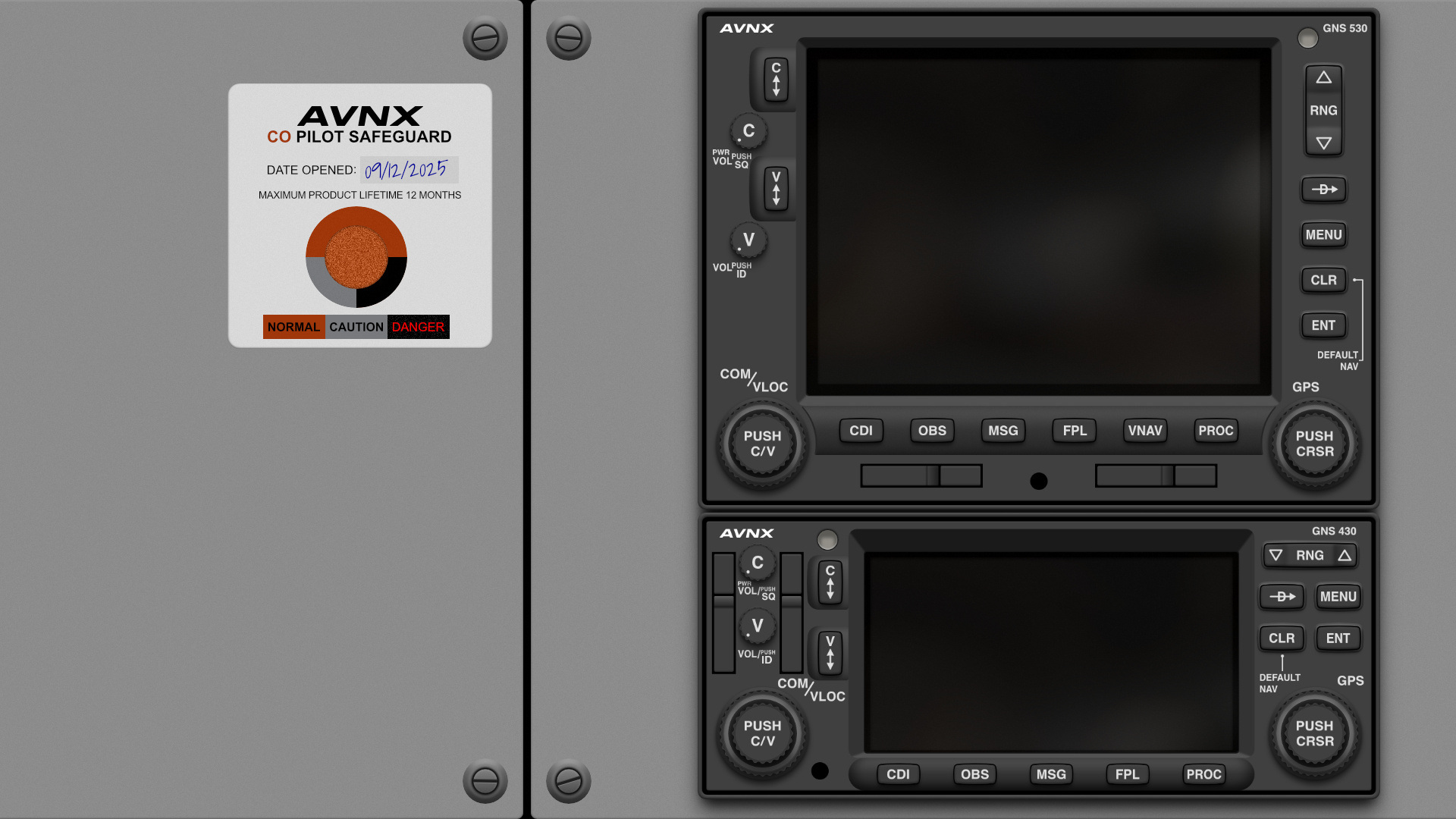 AVNX test panel of the Garmin GNS 530/430 GPS stack.